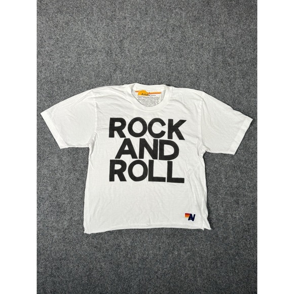 Aviator Nation Tops - Aviator Nation Rock and Roll Graphic Tee Womens Small White Casual‎ Top EUC